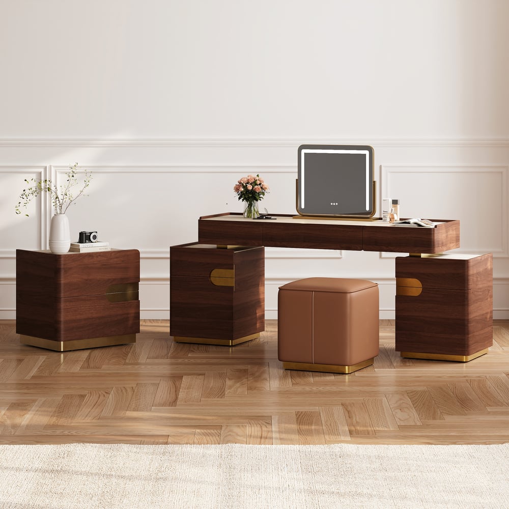 Horva Extendable Walnut Makeup Vanity Set (57"–73") window image