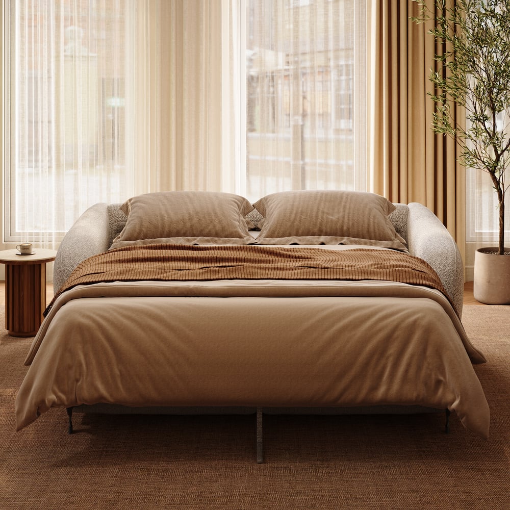 Sofá-cama de chenille com desempenho moderno Imagem da janela