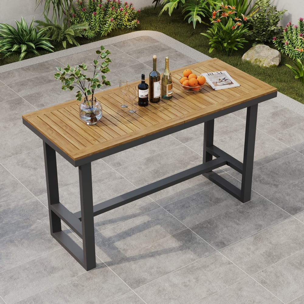 Tevara Teakhouten Moderne Outdoor Bar Set Donkergrijs Frame & Warm Wit Kussen Vensterafbeelding
