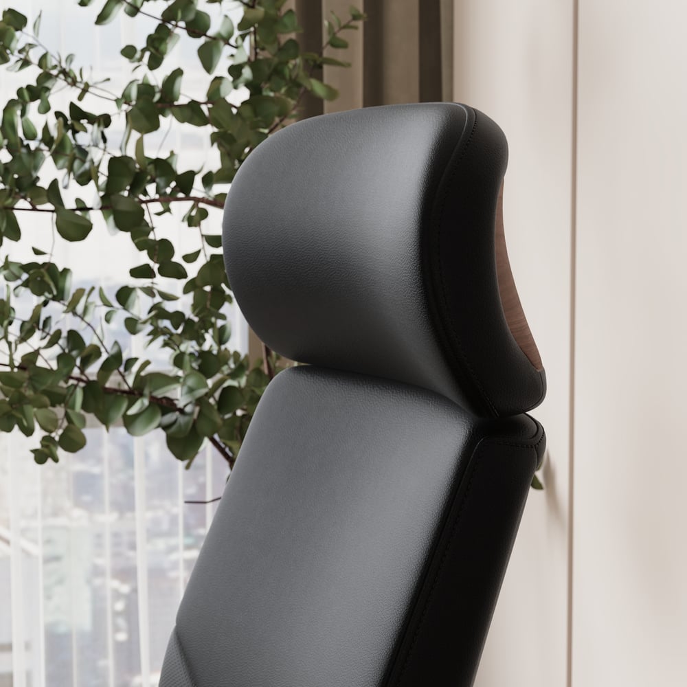 Black Genuine Leather Swivel Office Chair with Ergonomic Synchro-Tilt Recline System window image