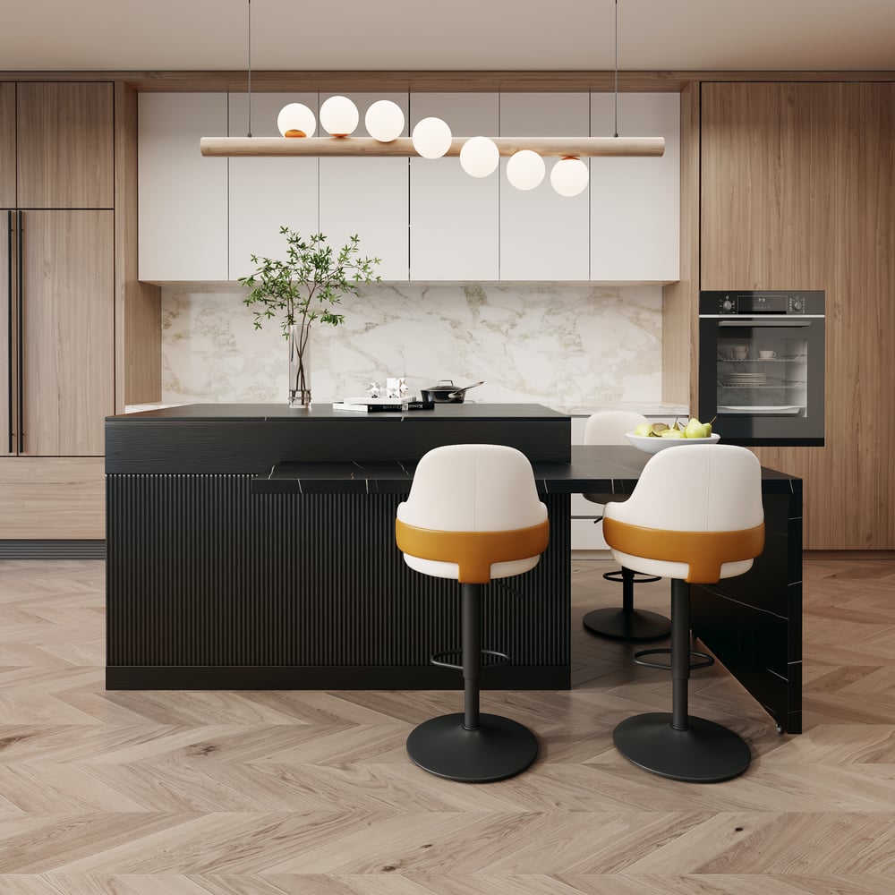 Îlot de cuisine en bois extensible de 81 à 112 pouces avec rangement, noir image de fenêtre
