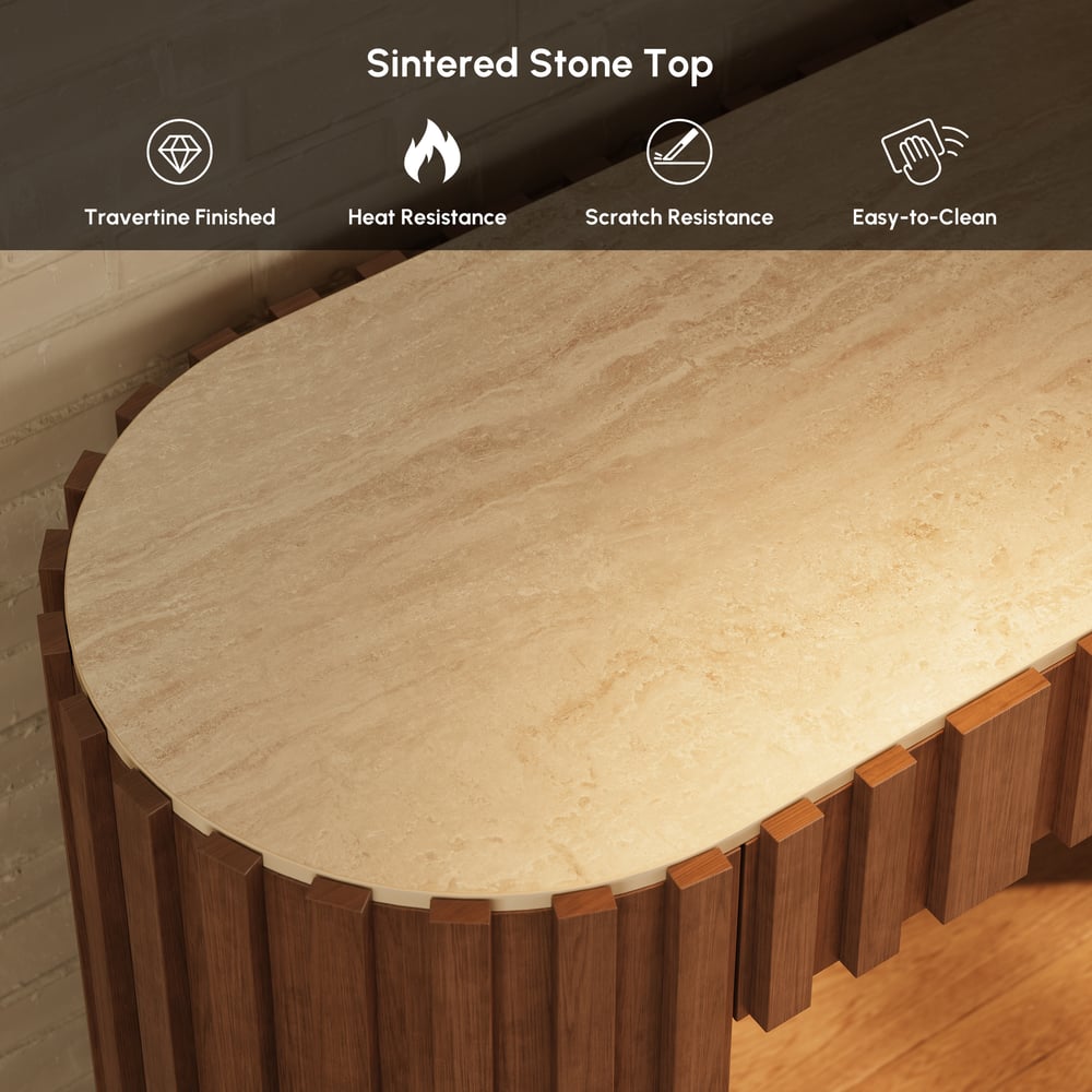 Aura 60" Ash Wood Fluted Walnut Console Table With SIntered Stone Top window image