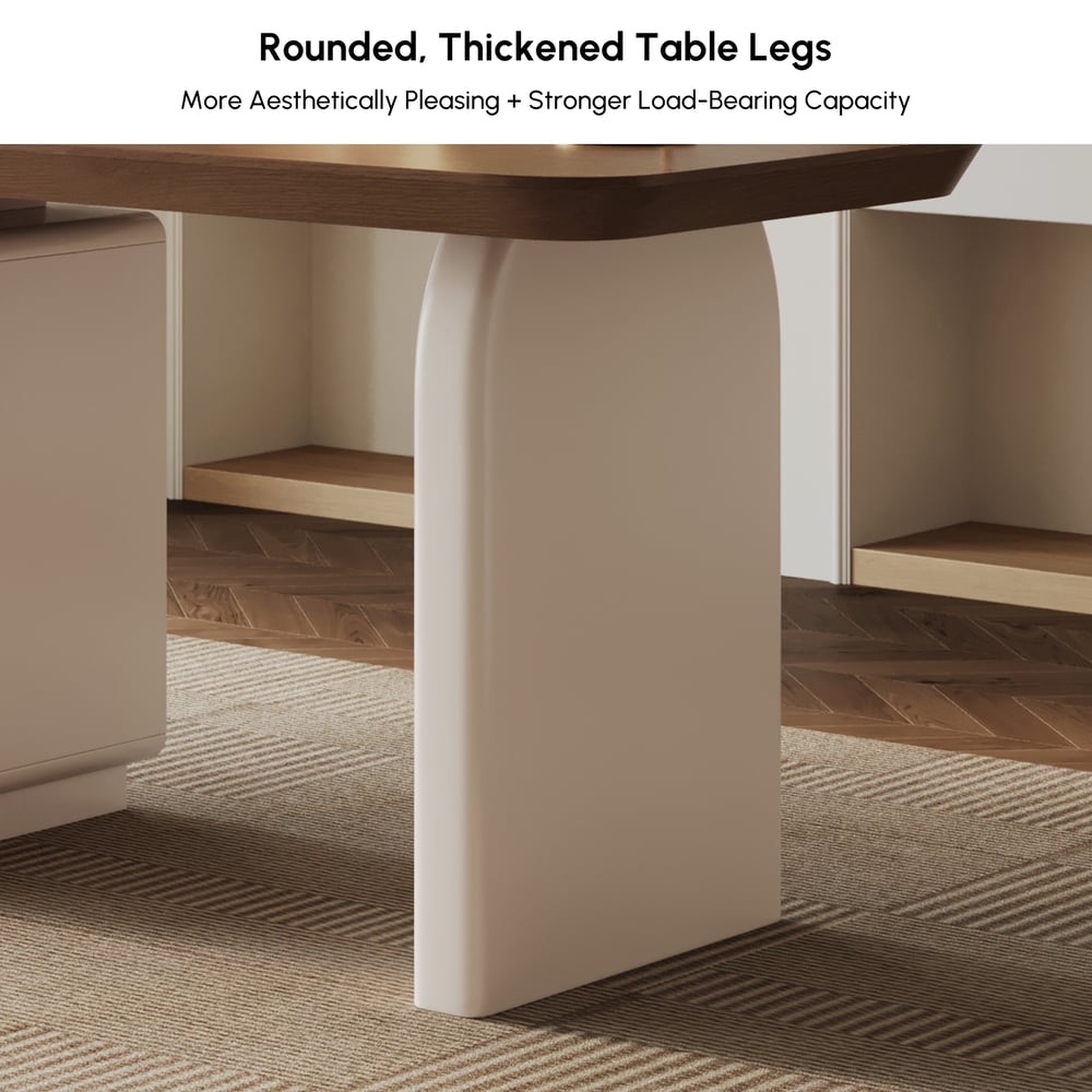 Modern 63” Rectangular Walnut Wood Desk with charging station & storage window image