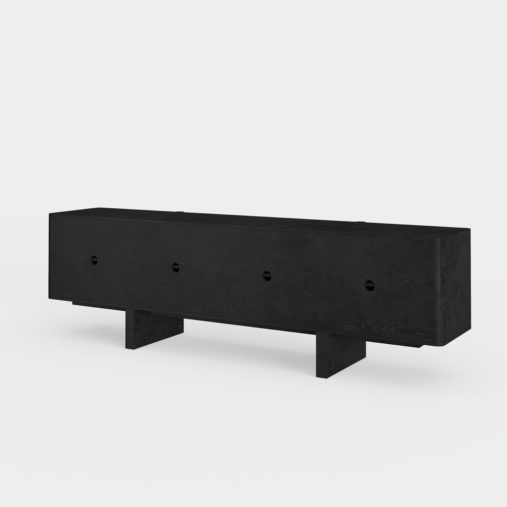 80" Solid Wood Fluted Black TV Stand with Cabinets window image