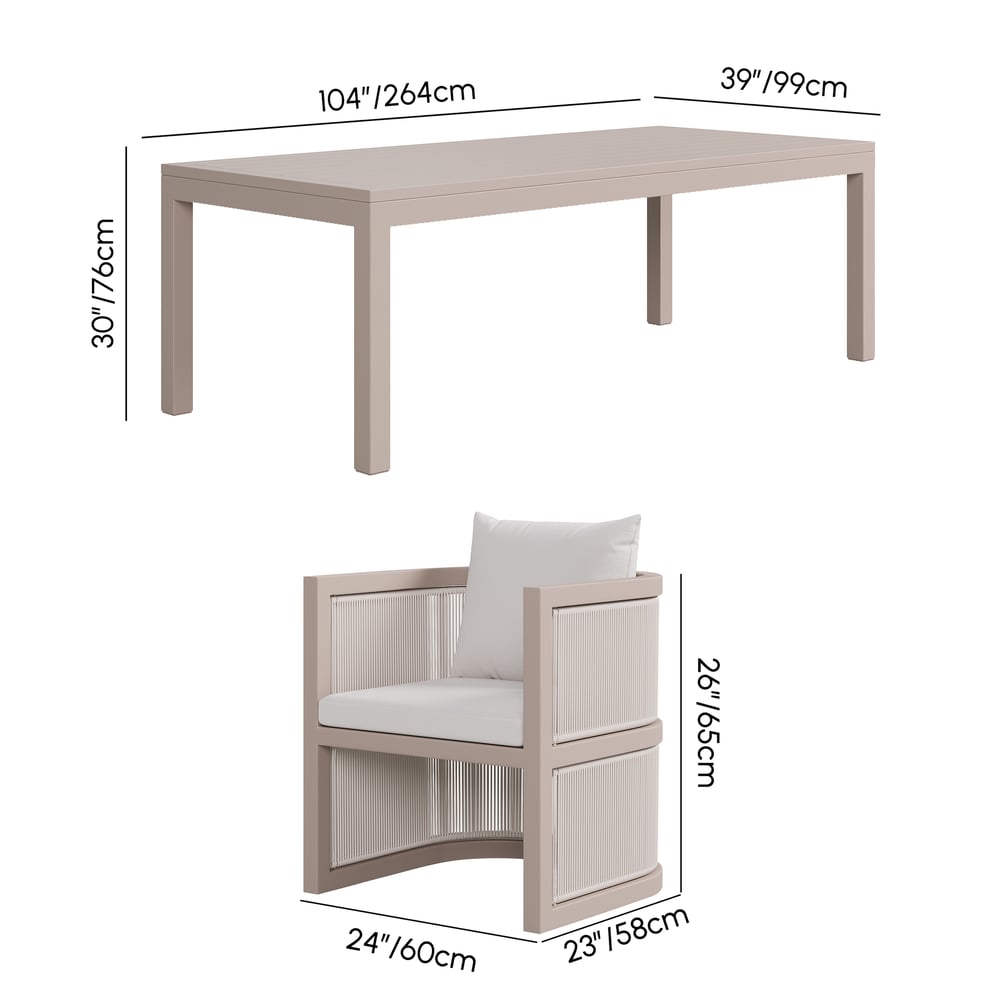 Wevara 11-Piece Outdoor Rope Weave Dining Set with 10 Chairs in Sand weights dimensions image