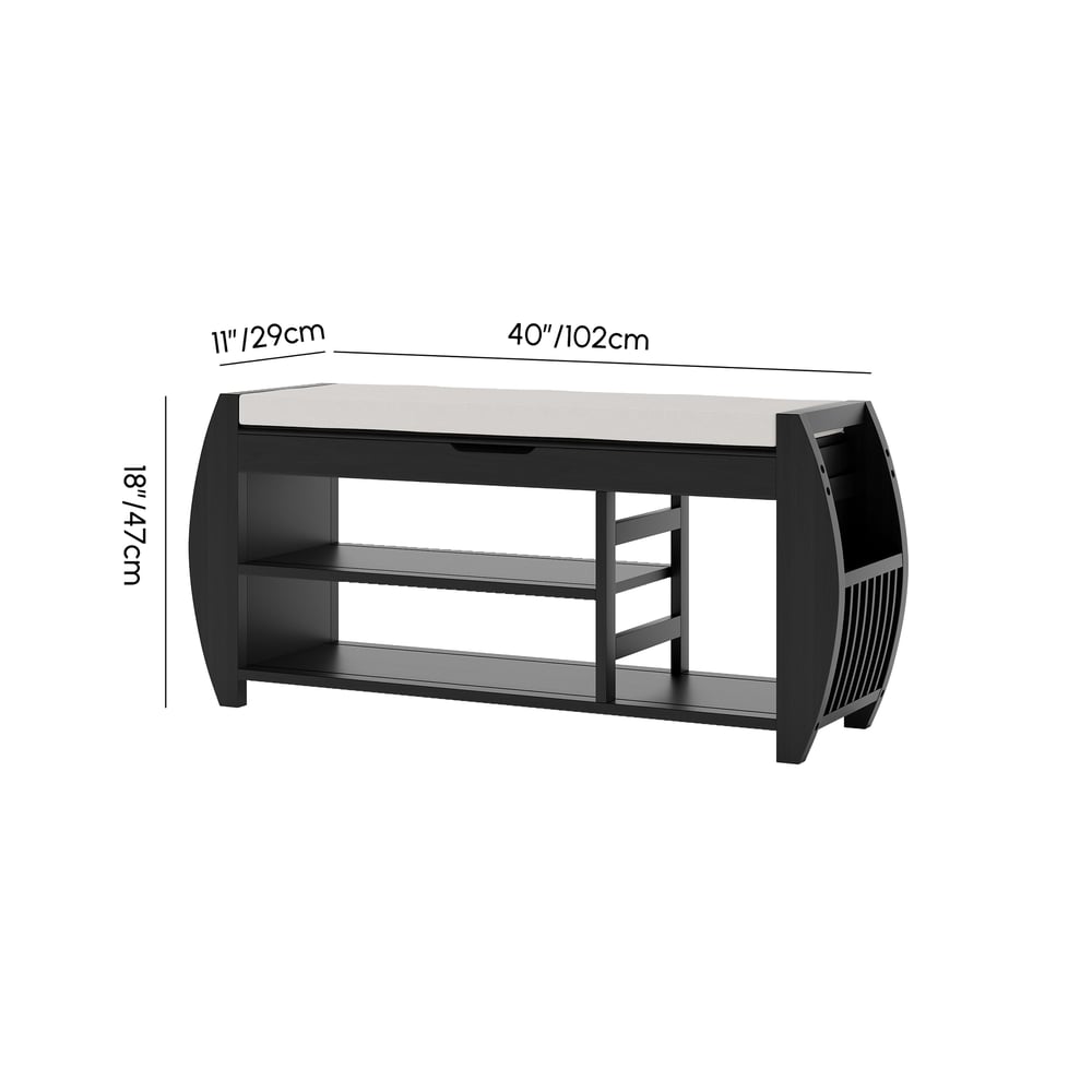 Banco zapatero de entrada de madera maciza negra de 40 pulgadas con estante para zapatos pesos dimensiones imagen