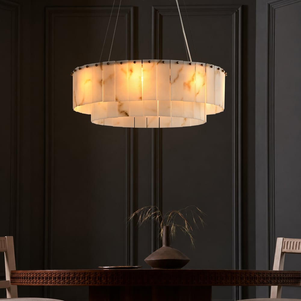 8-Light Tiered Chandelier Alabaster-Look 24" window image