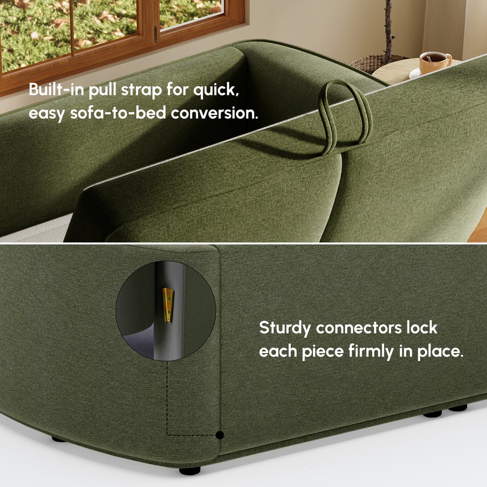 80" Queen 3-Seater Chenille Fold-Down Sleeper Sofa with Removable Cover window image