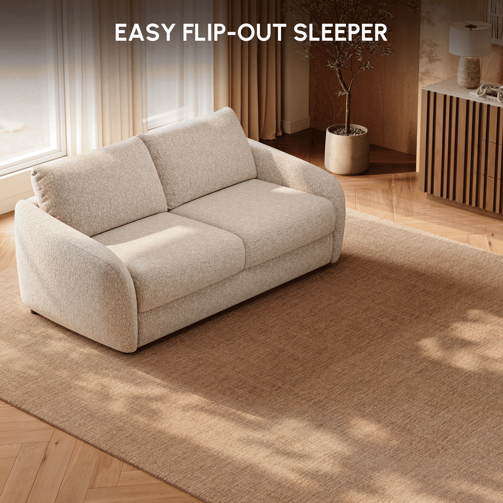 Sofá-cama de chenille com desempenho moderno Imagem da janela
