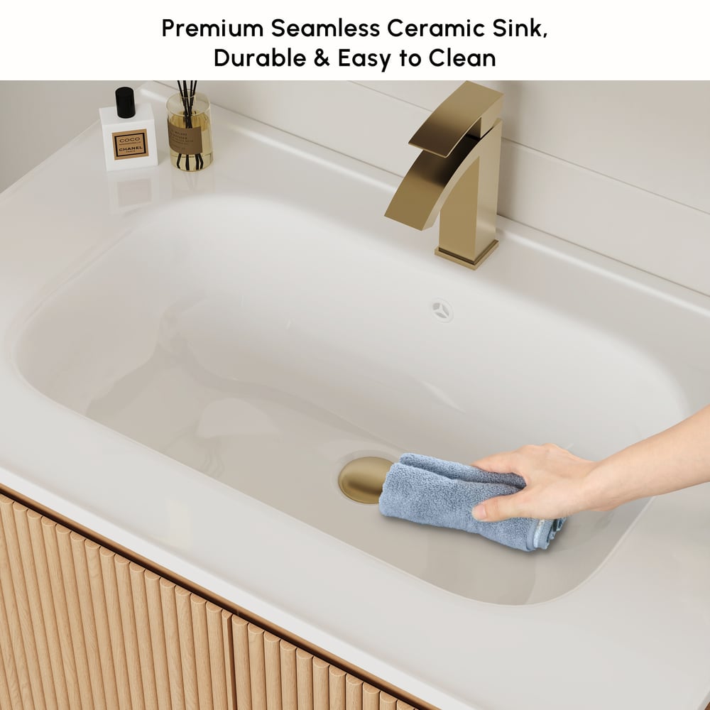 Modern  32" Floating Bathroom Vanity  with Sink, LED Light, Ample Storage window image