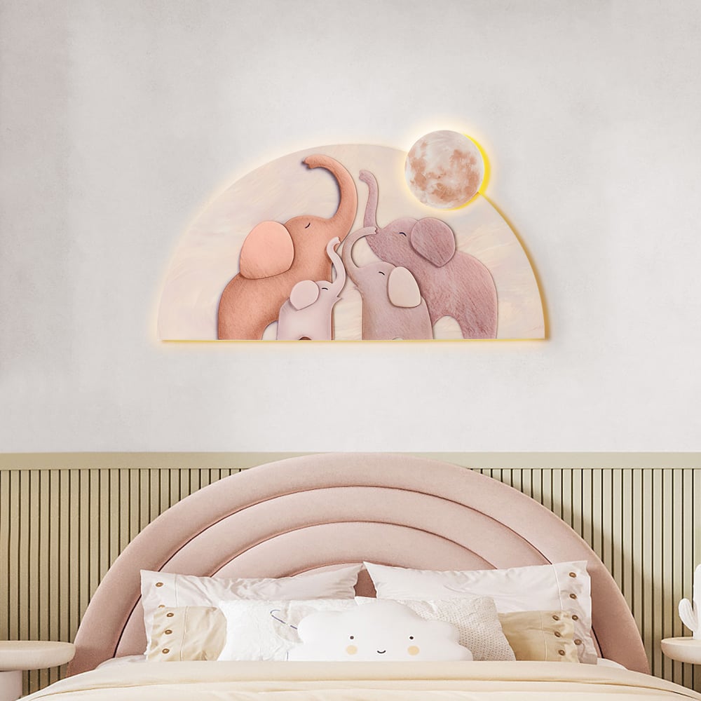 22" x 39" Arched LED 3D Acrylic Elephant Moon Wall Sculpture Art Decor Nursery Bedroom window image