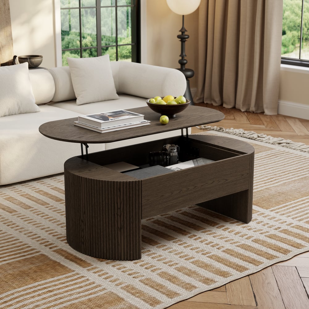 Modern 47" Oval Lift Top Mid-Century Coffee Table window image