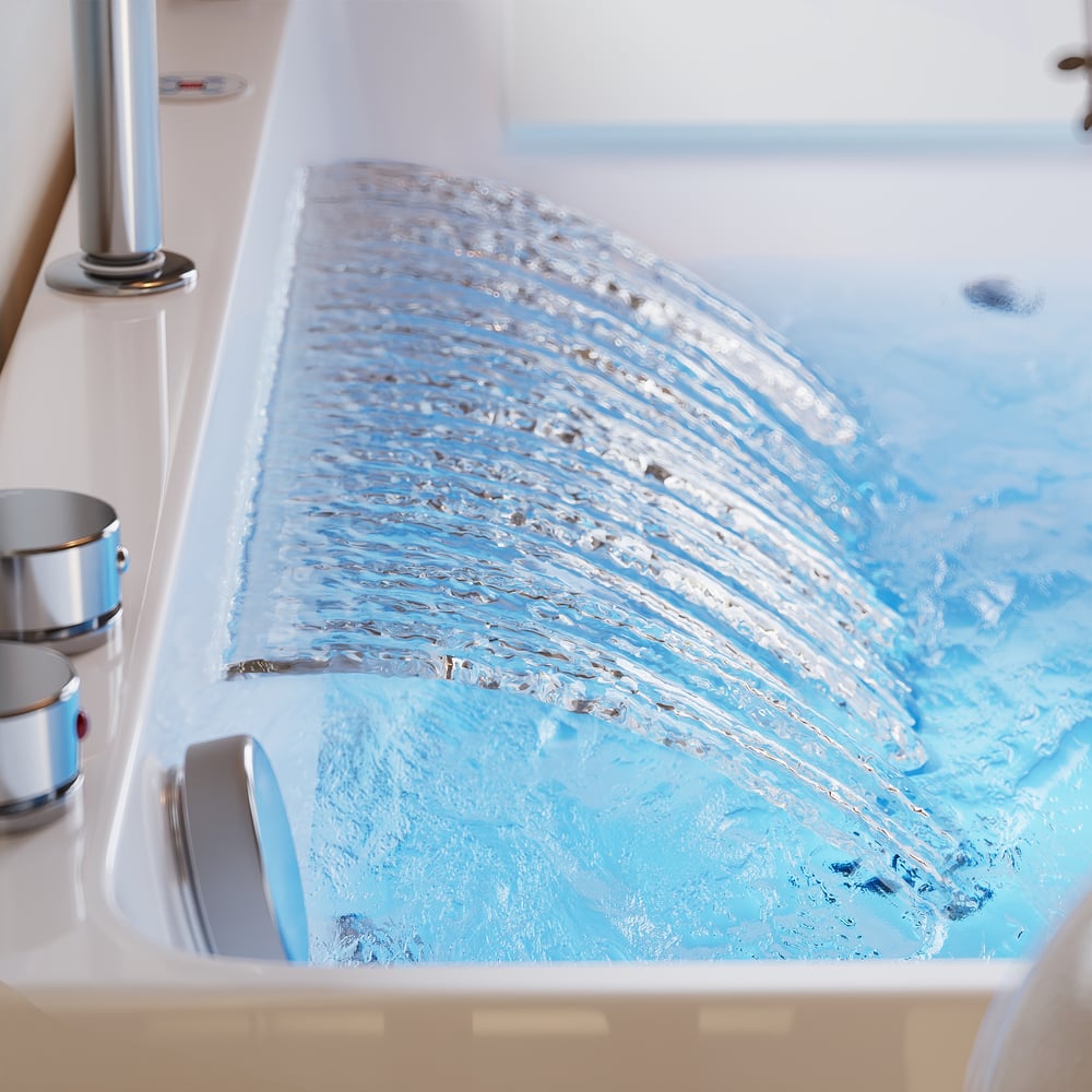 Baignoire balnéo de 150 cm avec contrôle thermostatique, jets de massage et éclairage LED image de fenêtre