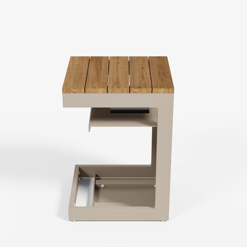 Tevara Outdoor Teak Aluminium Sand Side Table with Solar Light window image