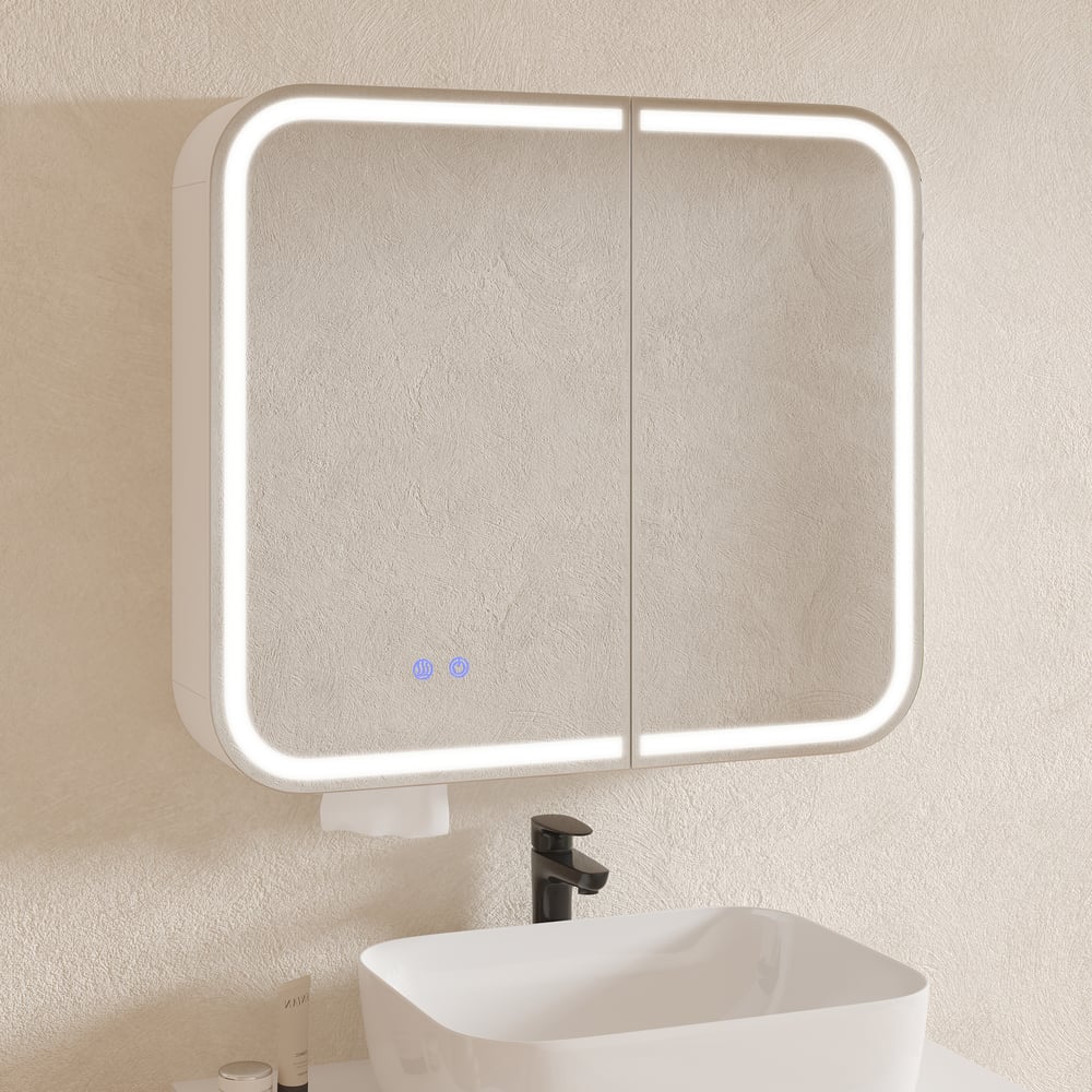 31" LED Bathroom Mirror Cabinet with Defogger, 3-Color Light, Tissue Slot window image