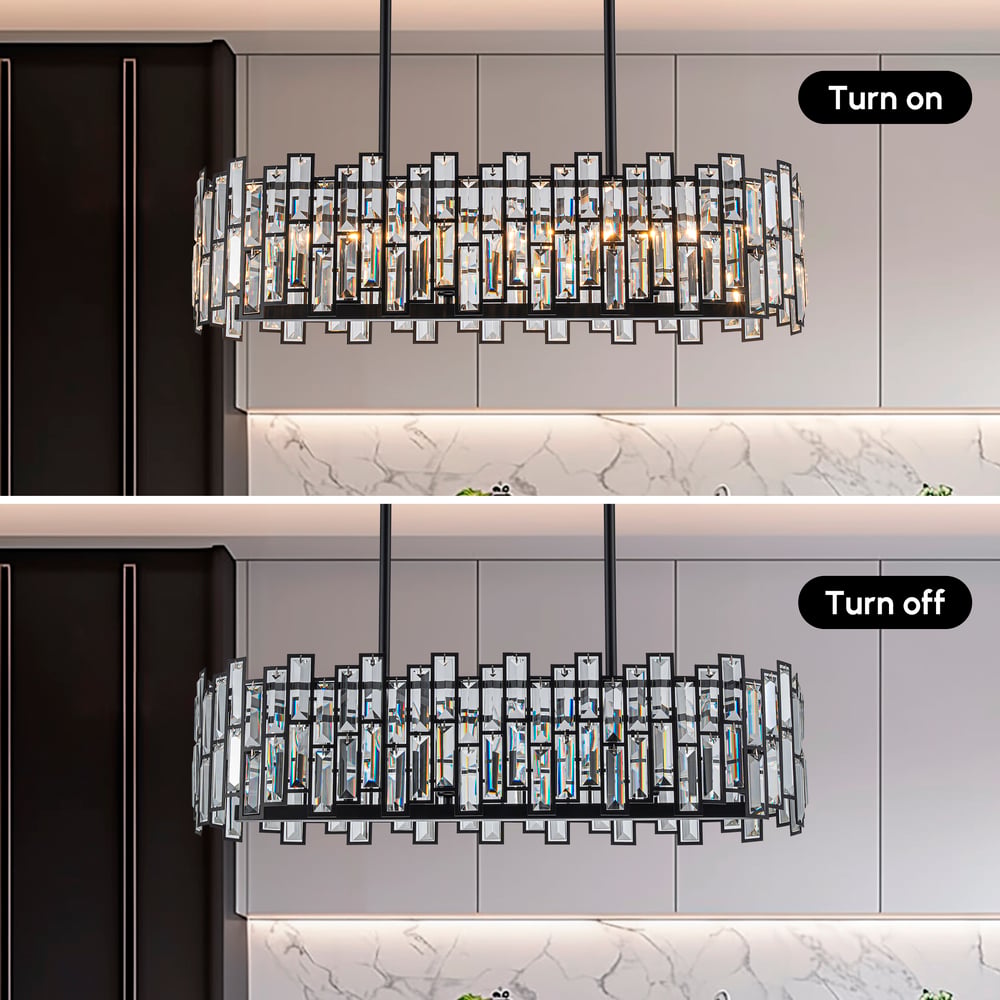 Clyvra 6-Light Kitchen Island Light Crystal Ceiling Light in Black window image
