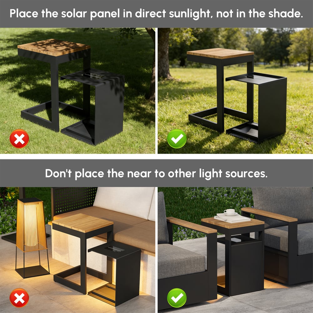 Tevara Outdoor Teak & Aluminum Solar Side Table (17") window image