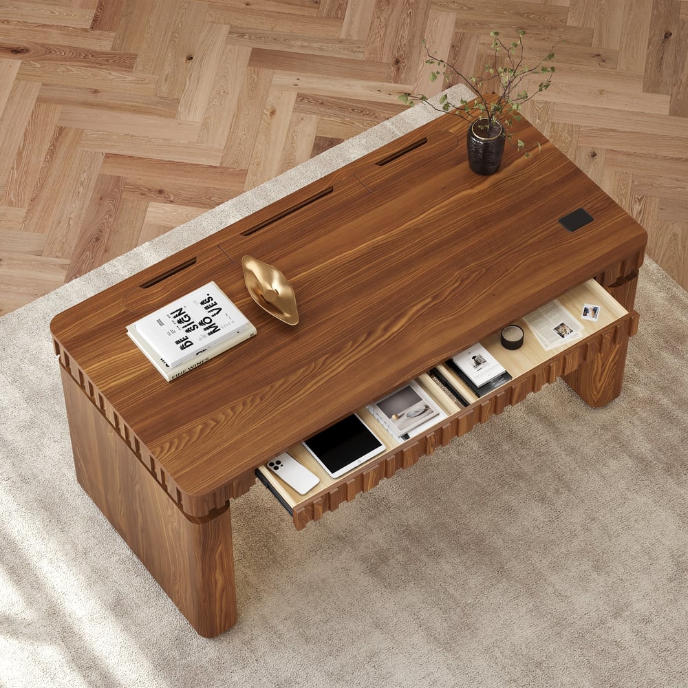 Aura 63" Walnut Fluted Electric Adjustable Standing Desk window image