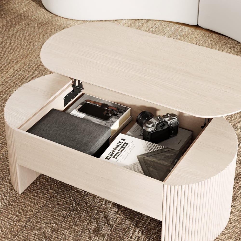 Mesa de Centro Retrátil Oval de 47" Mid-Century Modern Imagem da janela