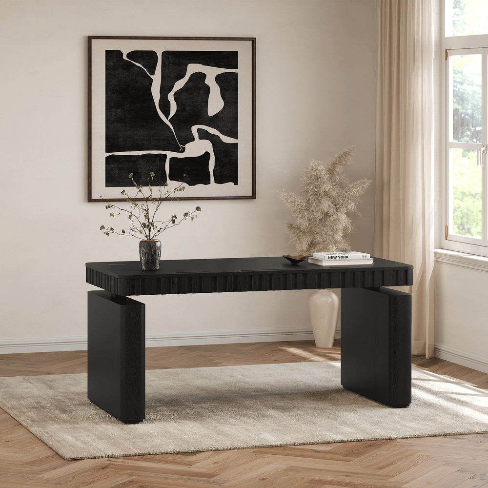 Aura 160 cm Black Fluted Electric Adjustable Standing Desk window image