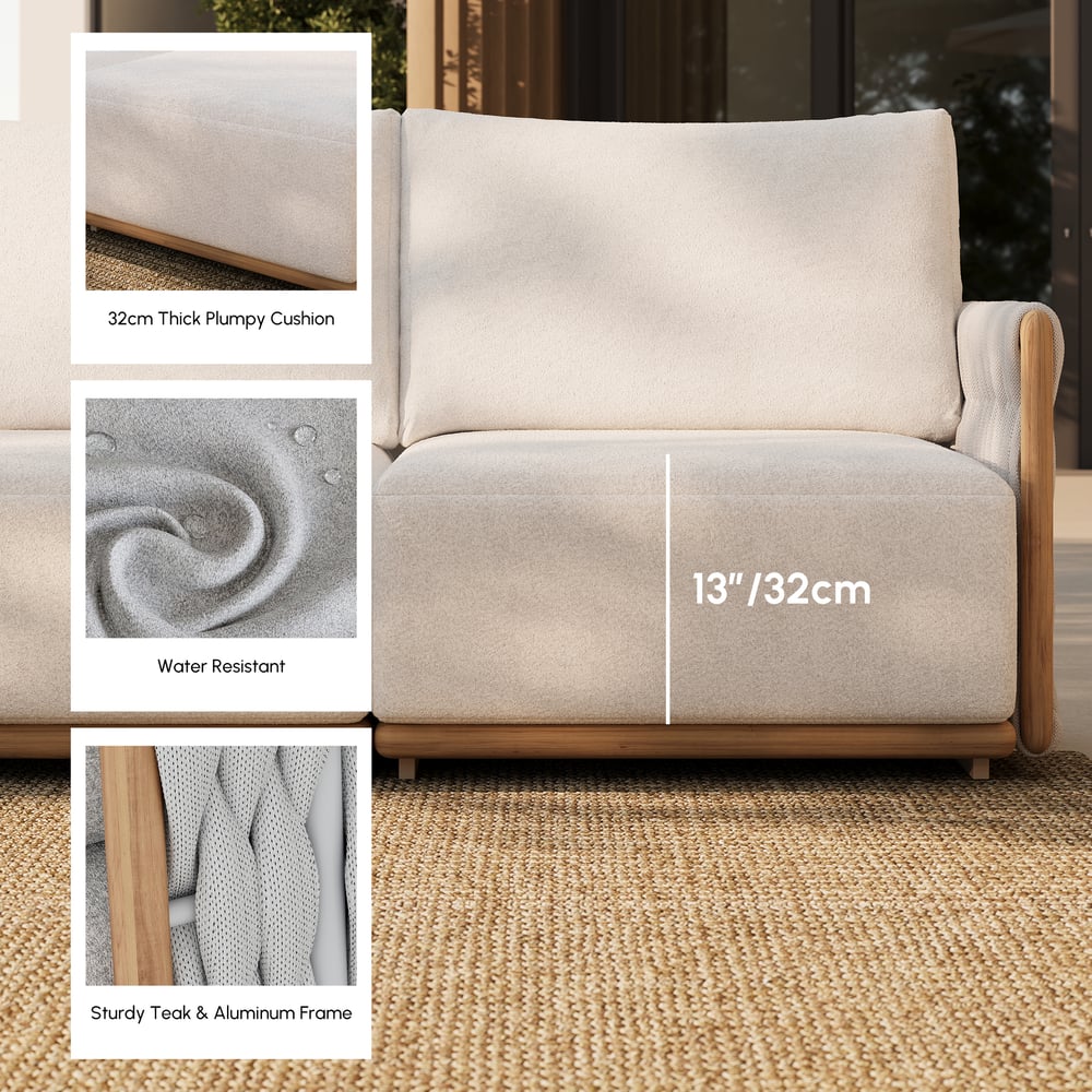 4-Piece Outdoor Teak & Aluminum Sectional Sofa Set with Chaise for 4 in Light Gray window image