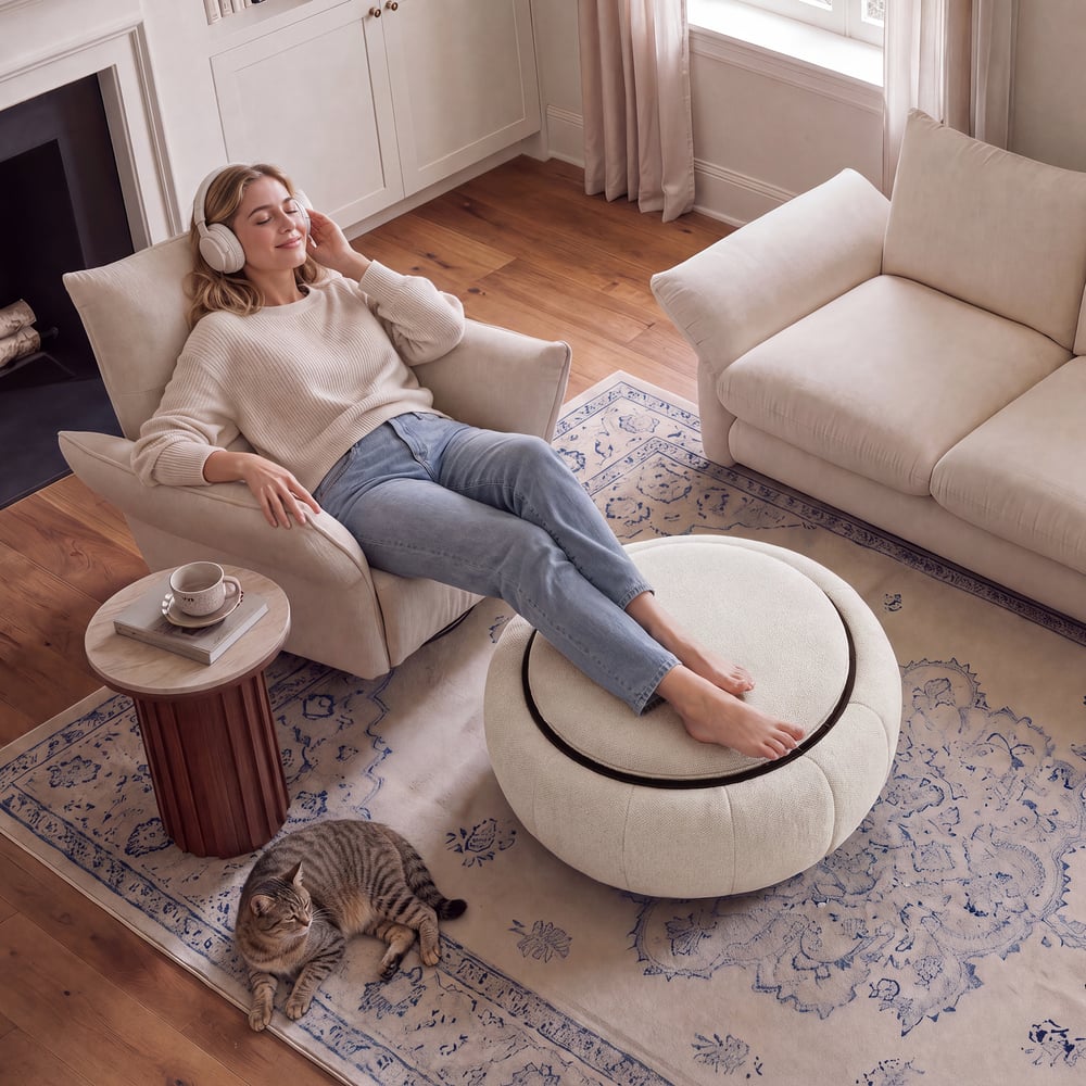 Modern 39" Round Performance Chenille Ottoman Coffee Table with Hidden Storage window image