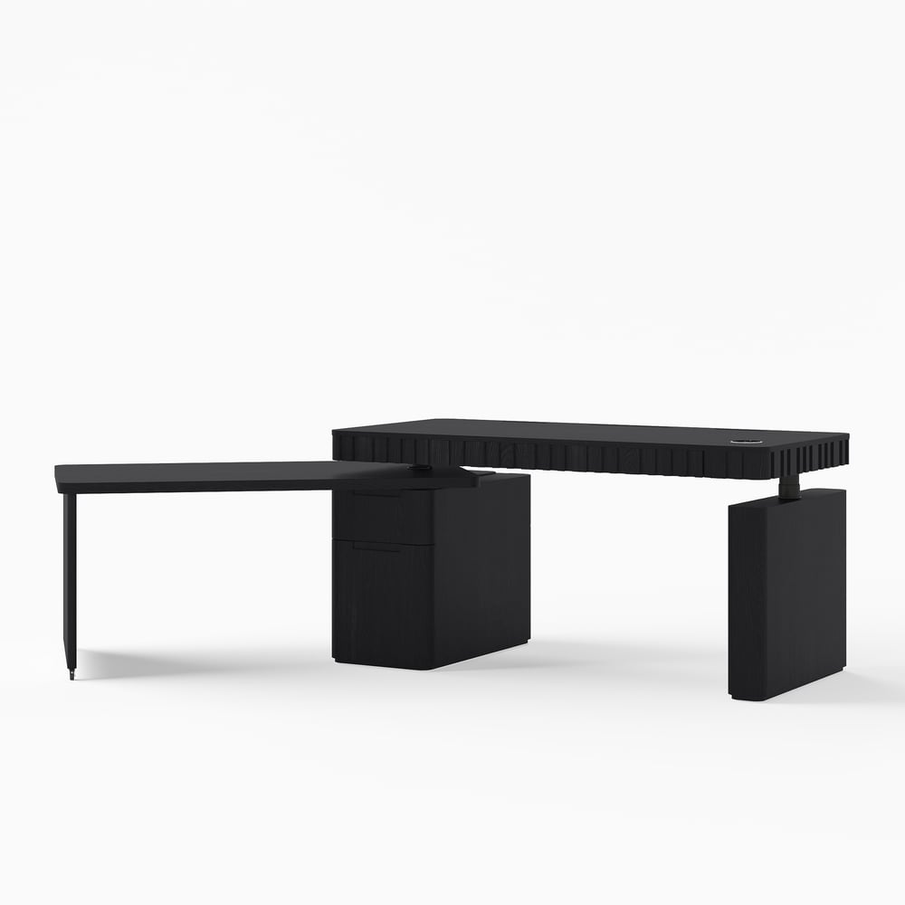 Bureau Aura 160 cm Noir Cannelé à Rotation 360 Degrés Bureau Debout Électrique Réglable image de fenêtre