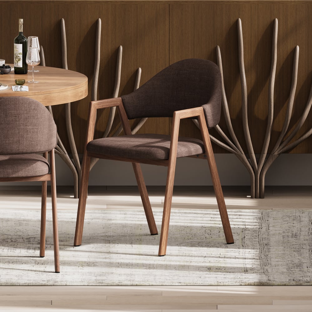 Modern Brown Linen Dining Chair with Upholstered, 2 Pieces window image