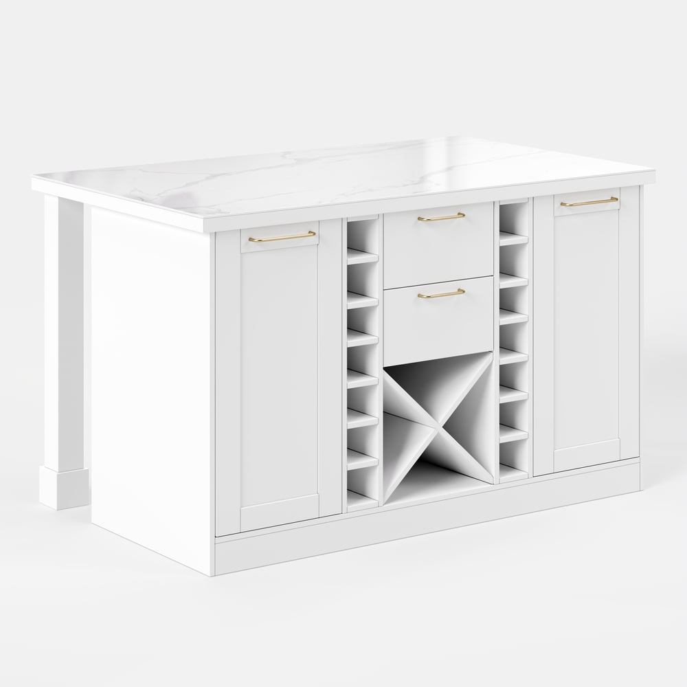59" Modern White Sintered Stone Kitchen Island with Wine Storage window image