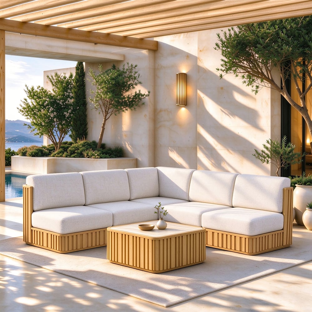 Flutera 3-Piece Outdoor Fluted Aluminum Sectional Sofa Set window image