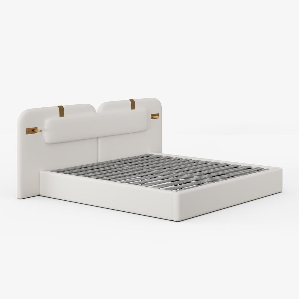 Modern King Size Faux Leather Bed with Wide Headboard Bed & Integrated Lighting window image