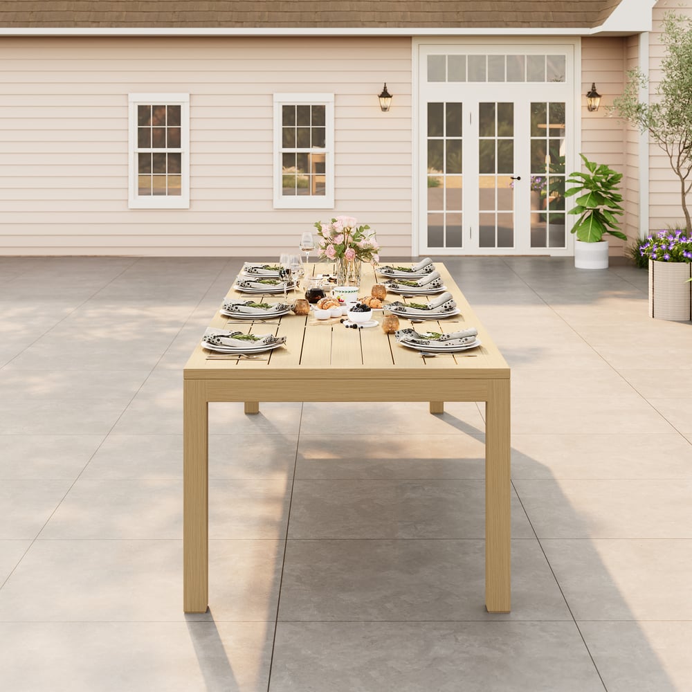 Wevara 104" Natural-Finished Aluminum Slatted Outdoor Dining Table in Natural window image
