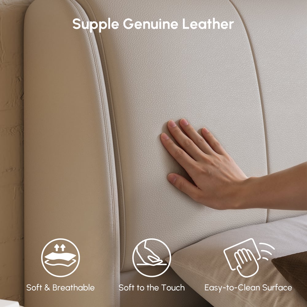 King Genuine Leather Storage Bed with Adjustable Headboard window image