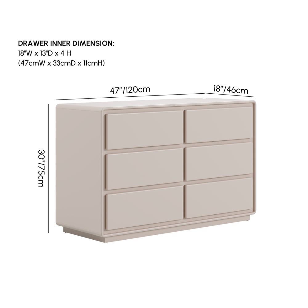 Modern 47" 6-Drawer Dresser with Light and Charging Station weights dimensions image