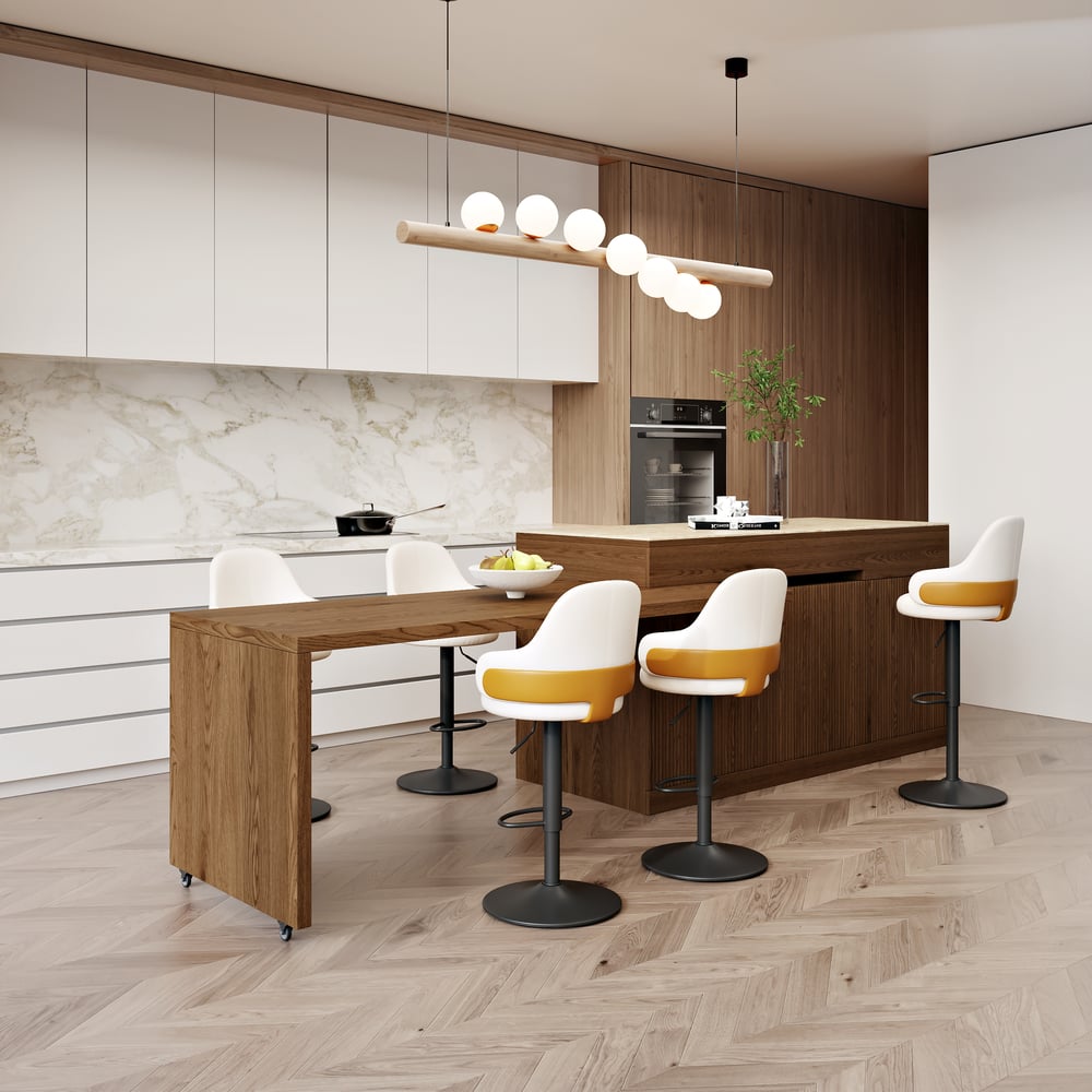 81''-106" Extendable Matte Sintered Stone Kitchen Island with Storage, Walnut window image