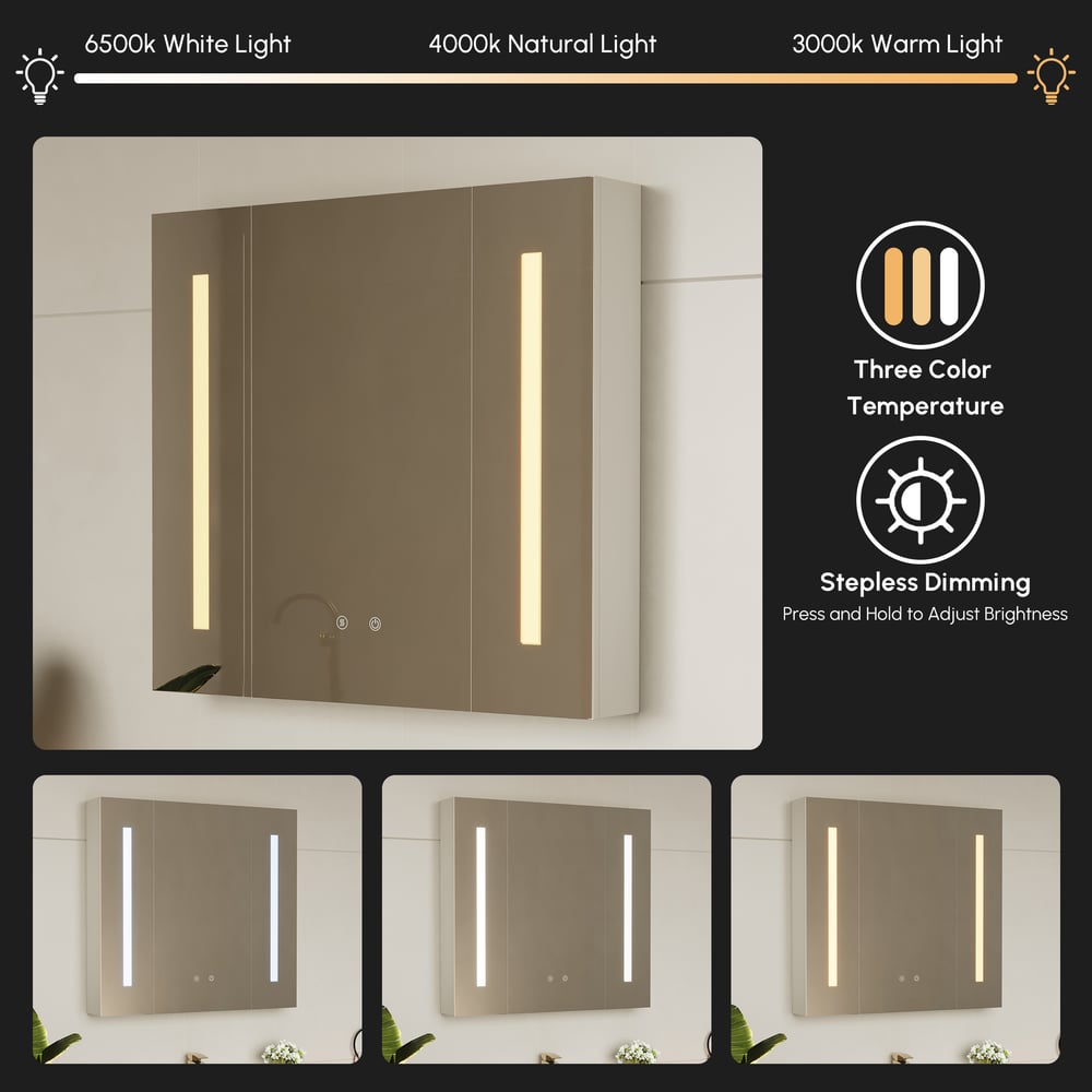 80 cm Modern Wall-mounted LED Bathroom Medicine Cabinet Vanity Mirror with Storage window image