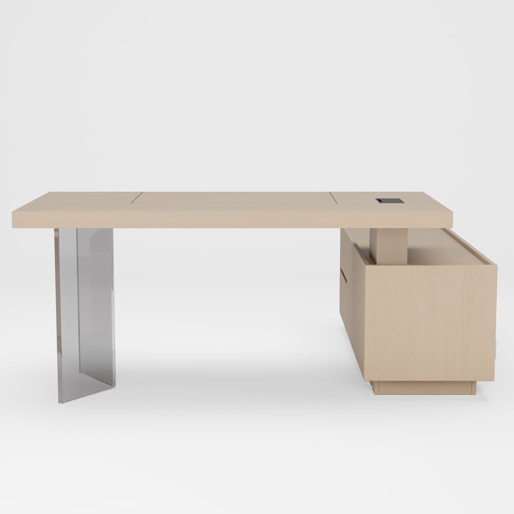 Modern 72" L-Shape Whitewash Standing Executive Desk with Lifter Desktop Left Hand window image