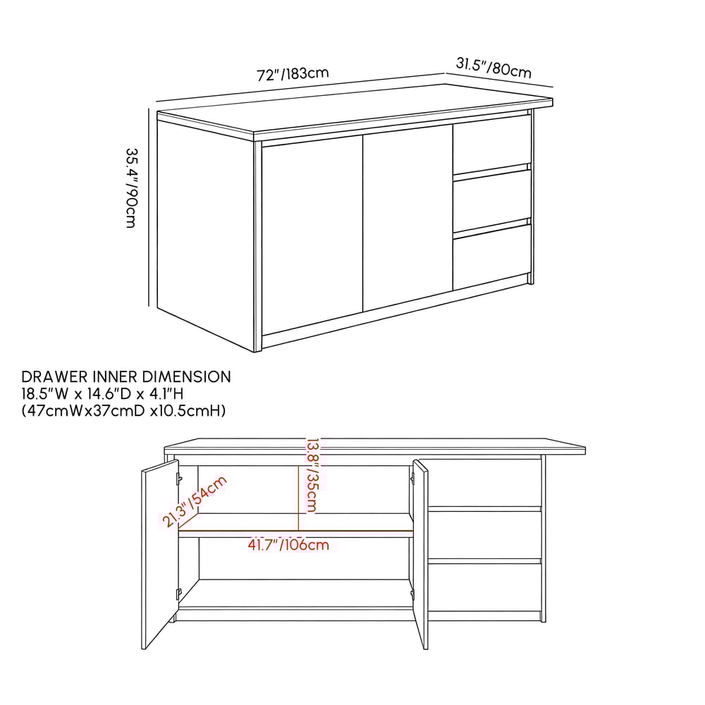 Modern 72" Sintered Stone Kitchen Island with Ample Storage, White weights dimensions image