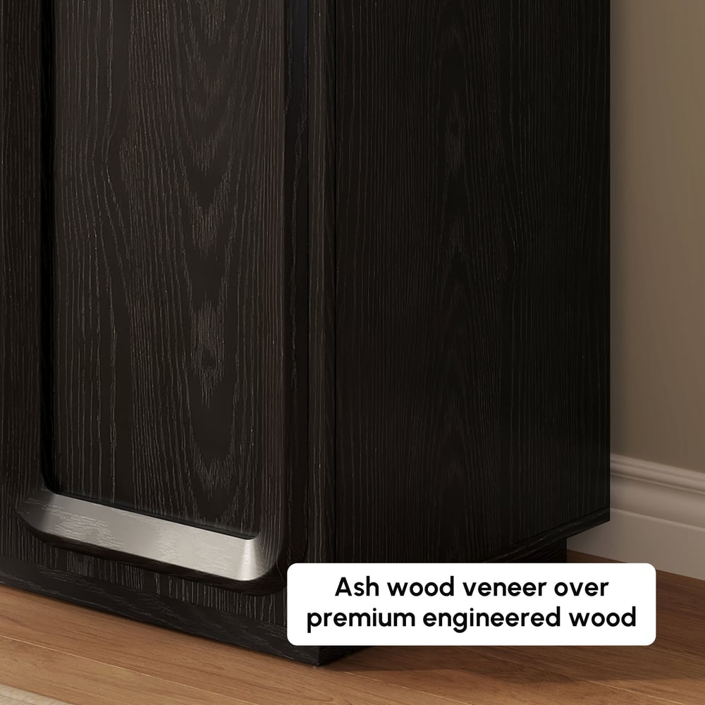 31" Ash Wood Veneer TV Stand with Wood Doors & Storage window image