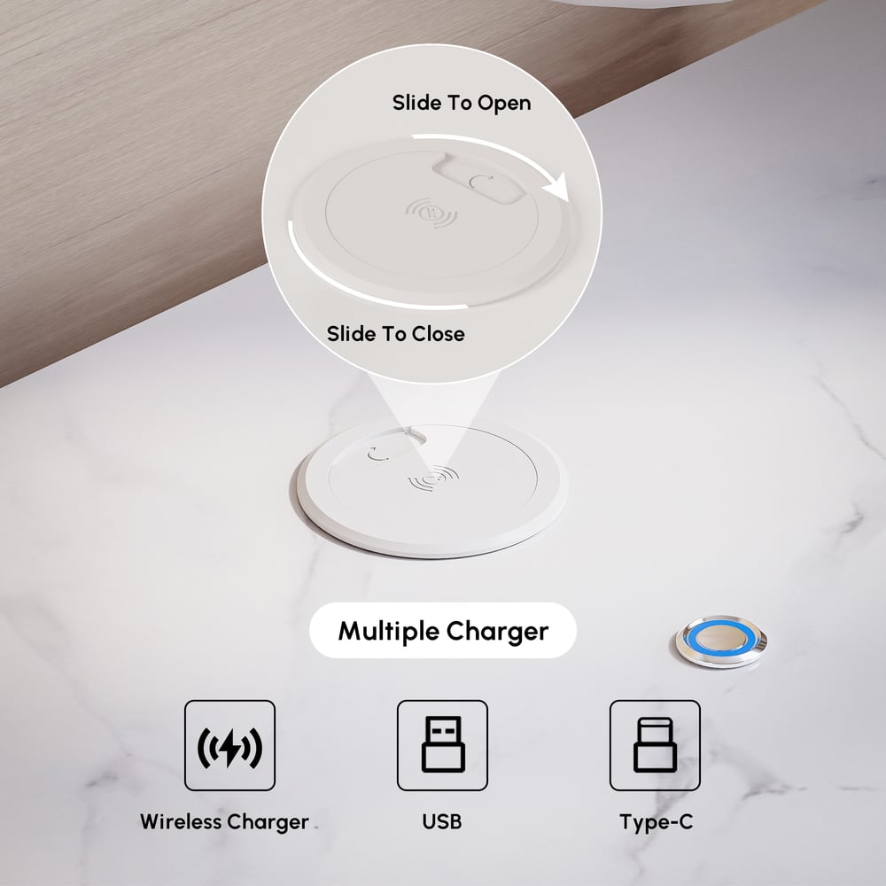 Comodino Smart Humply Sospeso in Pelle con 1 Cassetto, LED e Piano in Pietra Sinterizzata Immagine della finestra