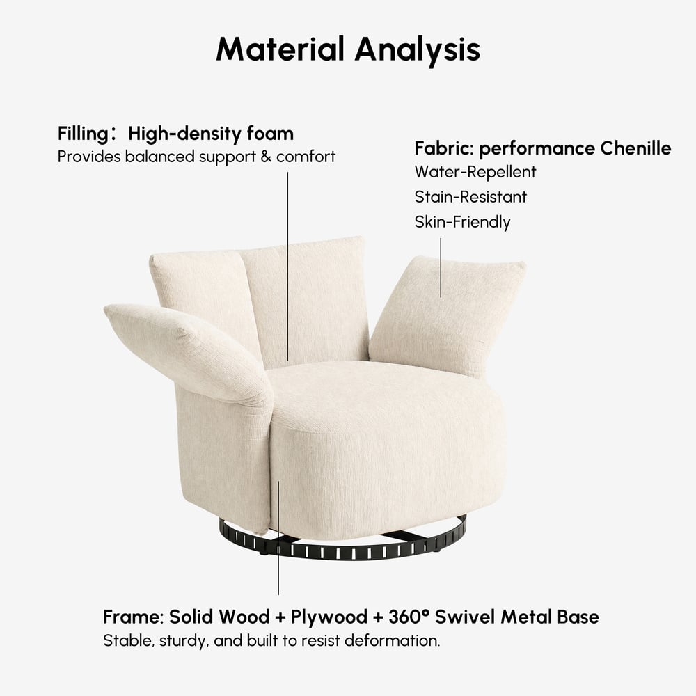 Performance Chenille Swivel Accent Chair with Adjustable Armrest window image