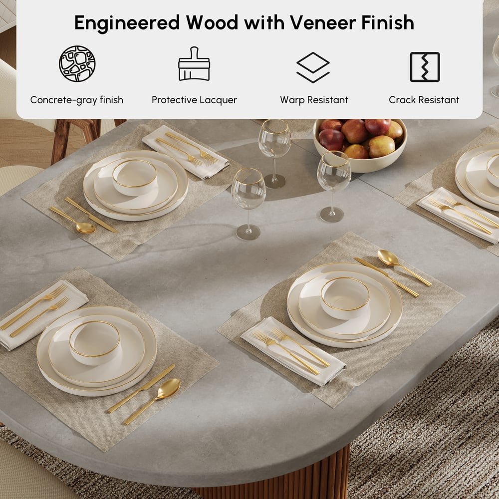 Tavolo da pranzo ovale allungabile Fluve 79"-94" in cemento grigio, posti 6-8 Immagine della finestra