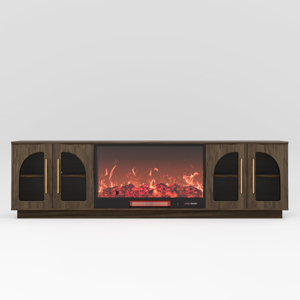 Arune 80" Arched Glass Doors Electric Fireplace TV Stand with Remote Control window image