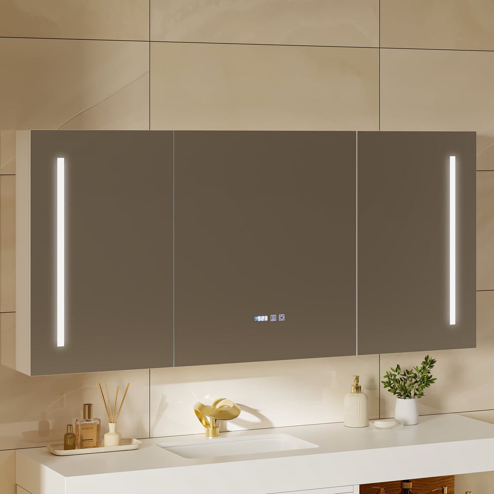150cm LED Bathroom Medicine Cabinet with Anti-Fog, Dimmable Tri-Color Lighting window image