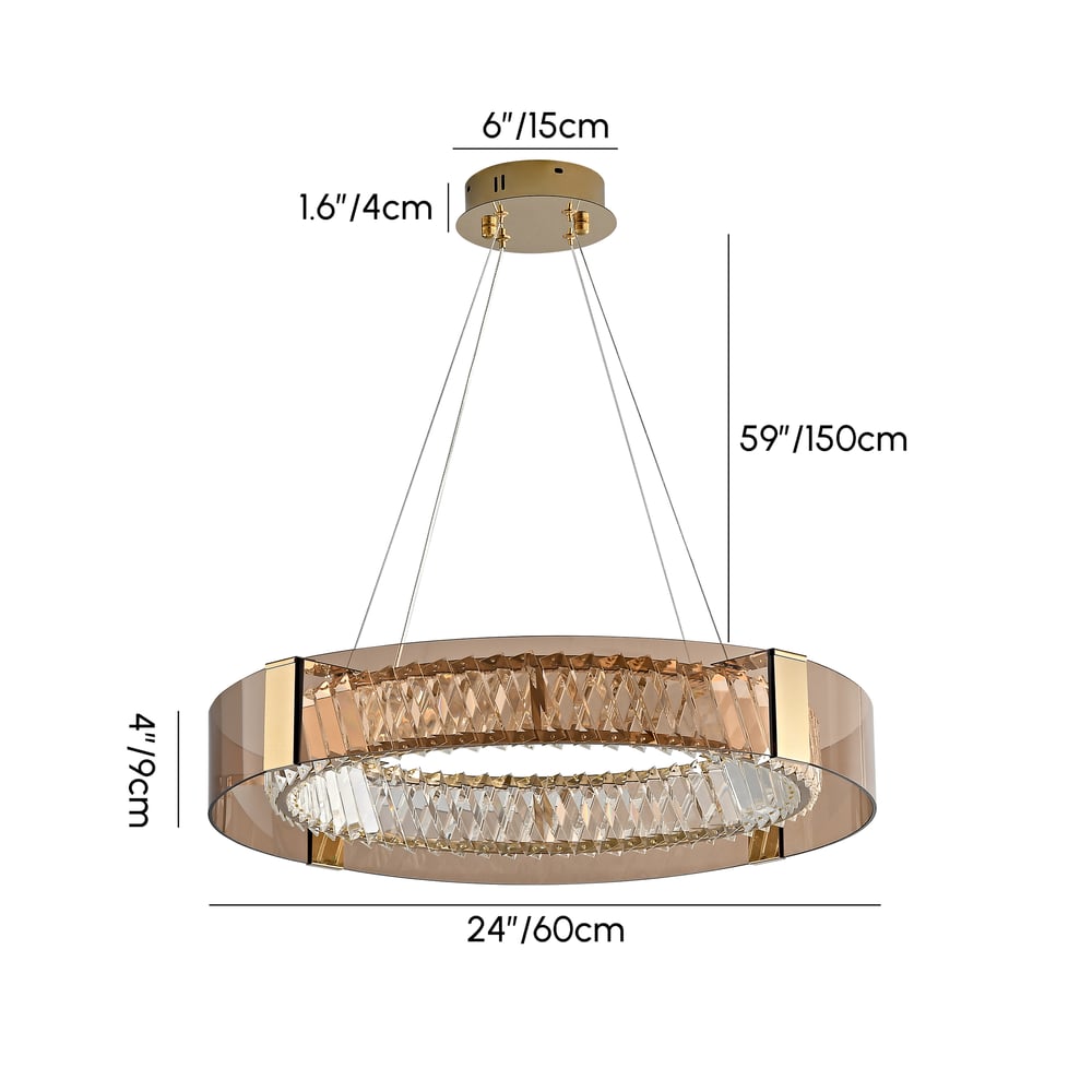 24" Crystal Dimmable Ceiling Lights 3 Modes LED Crystal Chandelier with Remote Control weights dimensions image