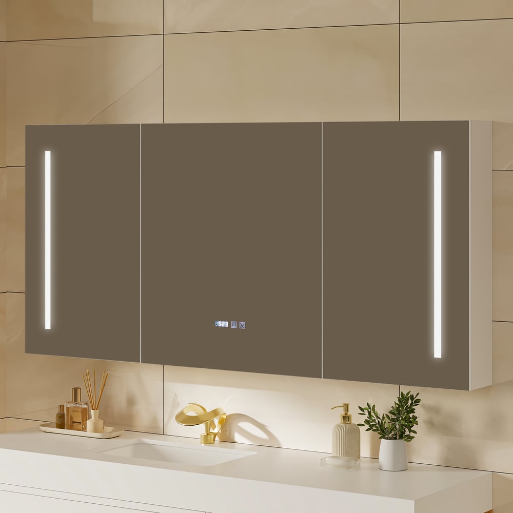 150cm LED Bathroom Medicine Cabinet with Anti-Fog, Dimmable Tri-Color Lighting window image