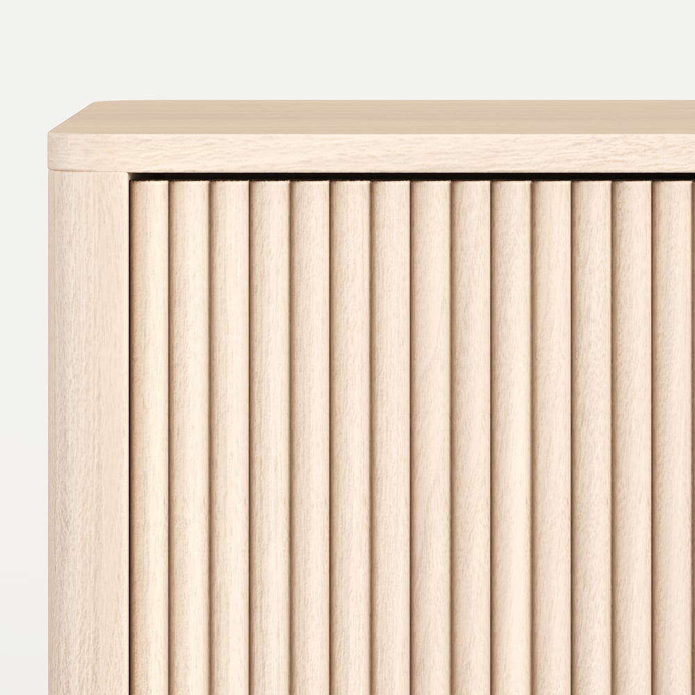 80" Solid Wood Fluted Whitewash TV Stand with Cabinets window image