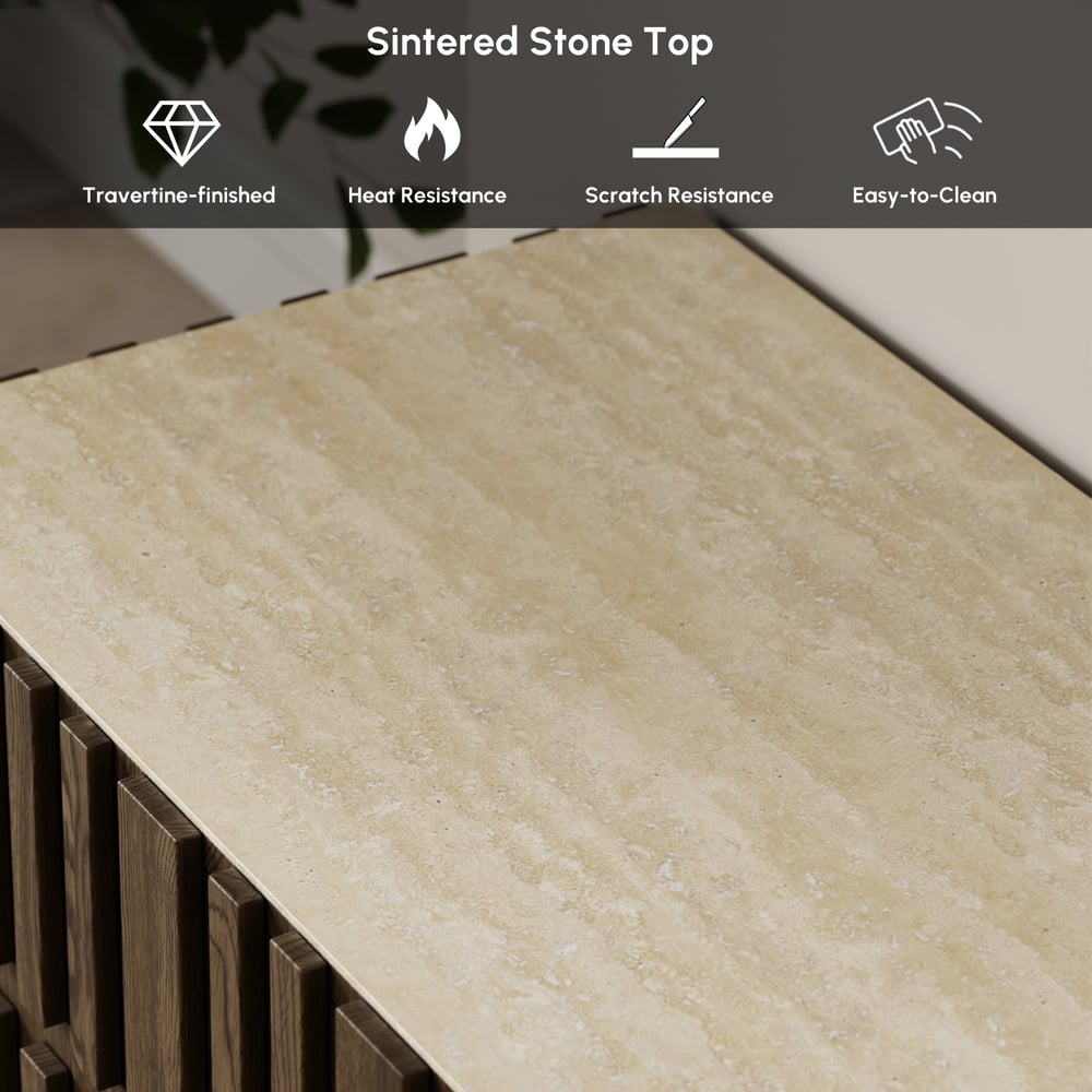 Aura 65" Ash Wood Slatted TV Stand with Sintered Stone Top window image