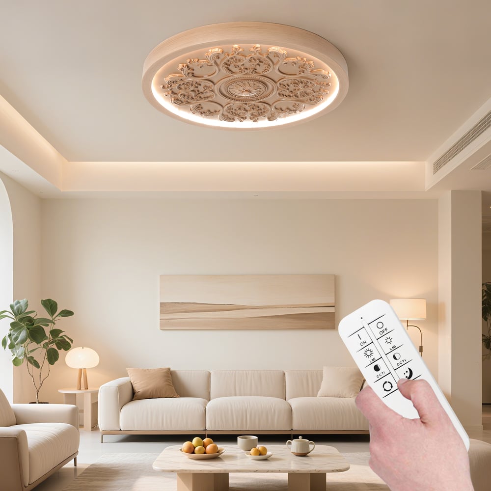 Plafonnier encastré LED français élégant en résine naturelle sculpté en 3D avec 3 modes dimmables image de fenêtre