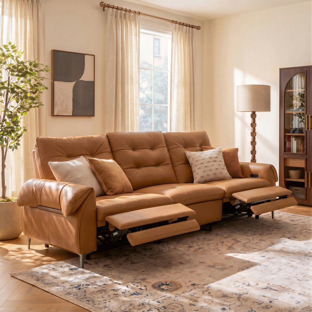 118" 3-Seater Genuine Leather Power Reclining Sofa with USB & Type-C window image